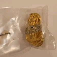 New Gold Colored United States Navy PIN 1/2”- Anchor with USN across it