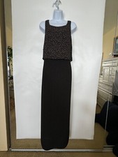 Vintage 90s Carole Little Women's 12 Black/Tan DitsyAnimals/Pinstripe Maxi Dress