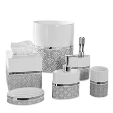 Creative Scents White and Gray Bathroom Accessories Set - 6 Piece Bathroom Ac...