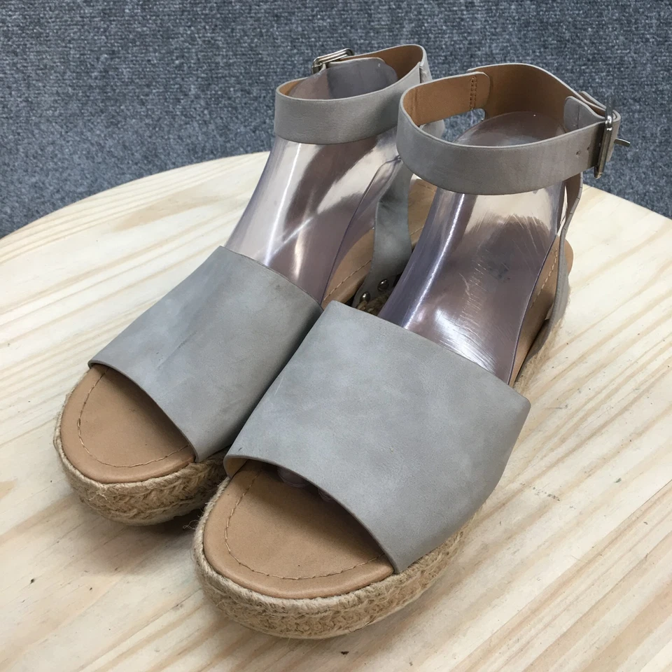 Sandálias Soda para Mulheres 10 Aberto Bico Tornozelo Tiras Espadrille Cinza Couro Falso Fivela - Imagem 3 de 4