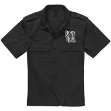 Armee Hemd Kurzarm Born to Ride mit Aufnäher Biker MC Kutte Weste Chopper Custom