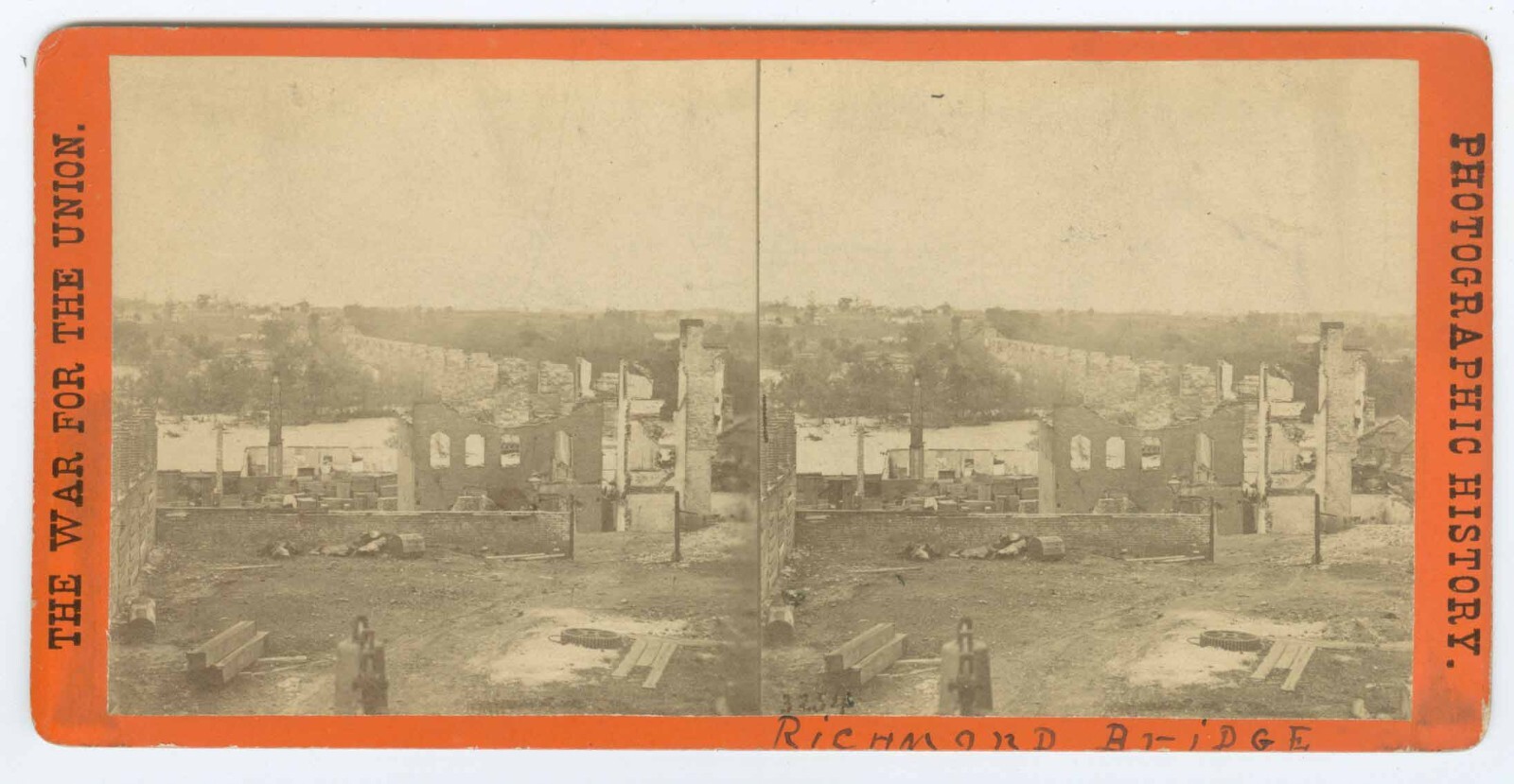 D1247~ CIVIL WAR Richmond-Petersburg Railroad Bridge Ruins Gardner Stereoview