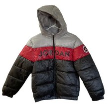 Nike Air Jordan Hooded Puffer Jacket Coat Black Red Gray Size Youth Large L