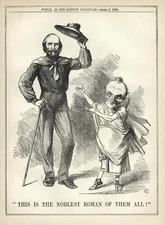 ITALY'S GARIBALDI ILLUSTRATION - 1864 British Cartoon - ITALY & GREAT BRITAIN