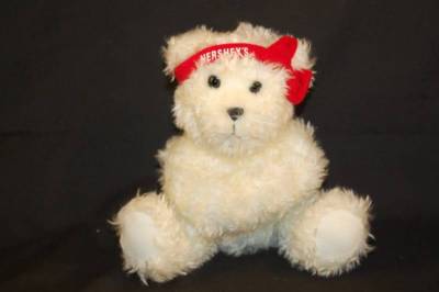 Hershey's Teddy Bear White Red Head Band Bow Collectible Plush 6