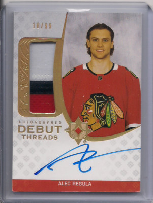 2020-21 Ultimate #ADT-AR Alec Regula Debut Threads Patch Auto 18/99