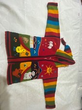 Peruvian Kids Sweater Cardigan with Embroidered Details, Boys/Girls size 6