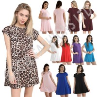 LADIES WOMEN GIRLS*CAP *SLEEVE SWING DRESS TOP PLAIN SKATER DRESSES TOPS VEST