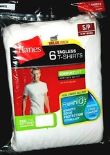 Hanes Men's White 6-Pk Crew Neck Tagless T-Shirts Small 34-36" 