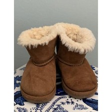 Kids UGG Bailey Bow Mini Winter Snow Boots Toddler 7 Short Tan Leather Wool