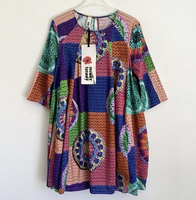 Wendy Trendy Kleid Baumwolle Hängerchen Häkel Patchwork Print bunt multi