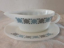 Vintage JAJ Pyrex Chelsea Pattern Gravy Boat and Saucer 8"