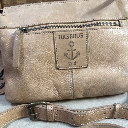 Harbour 2nd Tan Leather Crossbody Shoulder Bag Tote Purse Handbag Double Zip