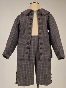 VICTORIAN 1870’S CHILD’S 2 PC PLAID WOOL SUIT W BUTTON TRIM