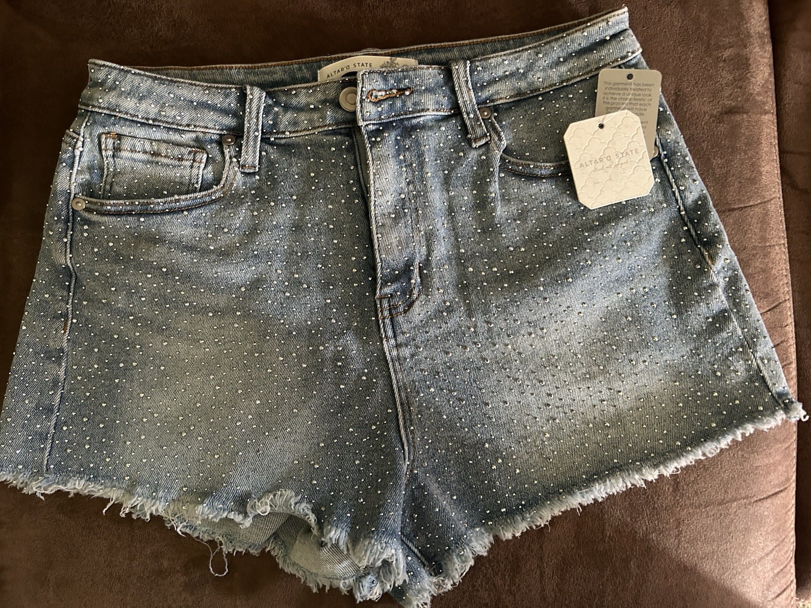 Altar’d State Women’s Denim Jean Shorts Bling Cutoff Frayed Hem Size 29 New NWT