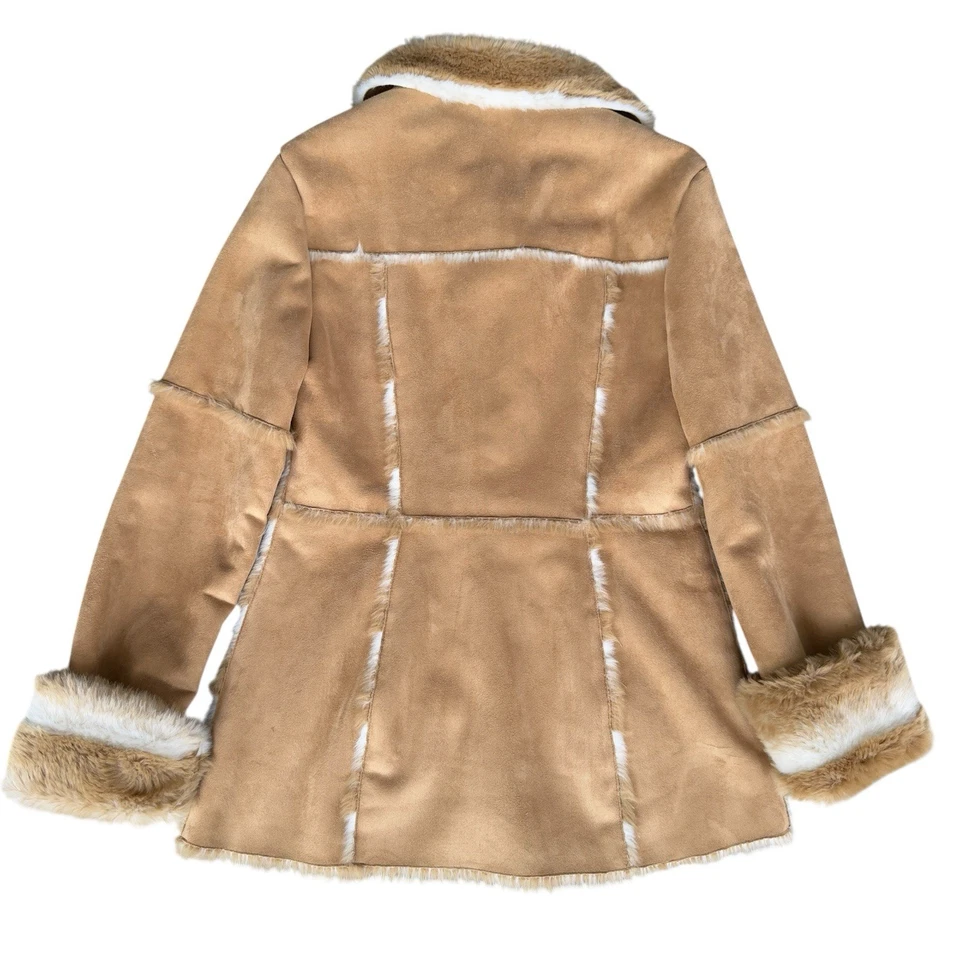 Chaqueta Abrigo Y2K Penny Lane Bebe Piel Sintética Marrón Blanco Otoño Invierno Bratz Scandi Foto 3 de 4