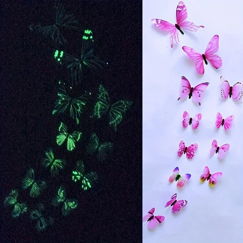 New 12Pcs Fashion 3D Luminous Butterfly Creative Wall Sticker For DIY Wall Stick - Image 4 of 4