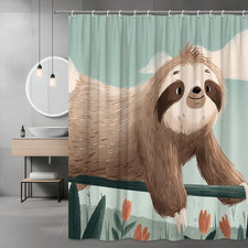 Cute Sloth Shower Curtain Botanical Sky Print