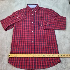 Chaps Mens Dress Shirt Button Down Large Red Blue Plaid Long Sleeve