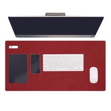31.5" x 15.7" Large Felt Desk Pad Protector, Non-Slip Desk Mat, Wine Red