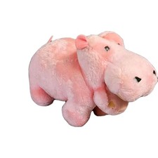 Vintage Dakin Hippo Pink Plush Stuffed 9" Stiff Standing Hippopotamus Korea 1977