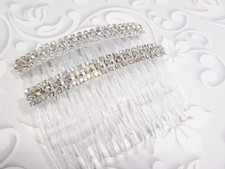 Triple Row AB Clear Austrian Crystal Side Hair Comb PAIR Dance Wedding Prom