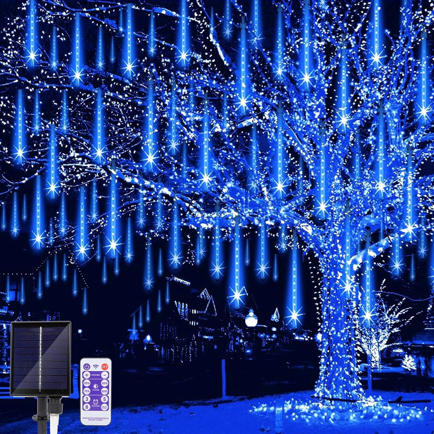 Luci a Pioggia di Meteore Solari 30cm - Decorazione LED Esterno per Party