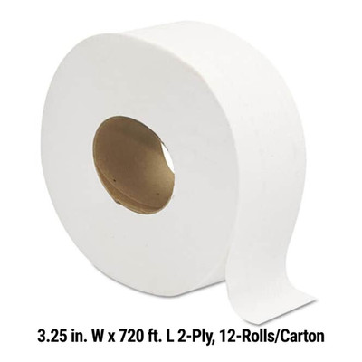 GEN Toilet Paper Jumbo Roll 2 Ply Septic Safe White 12 Pack Commercial Bulk
