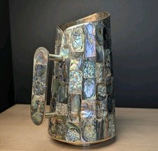Vtg Alpaca Silver Abalone Inlay Pitcher Mexico MCM Hollywood Regency Lux Decor