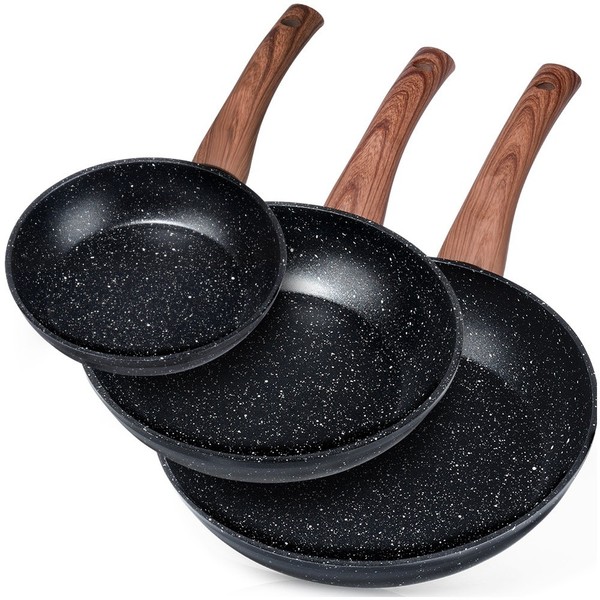 Bratpfannen Set Pfanne Granit Antihaft Black&Wood 16/20/24 Cm 3-Tlg Induktion-image