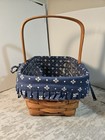 1990 Longaberger Basket Handle Blue/White Liner & Insert 11 x 8 x 5.5 Signed — photo 2