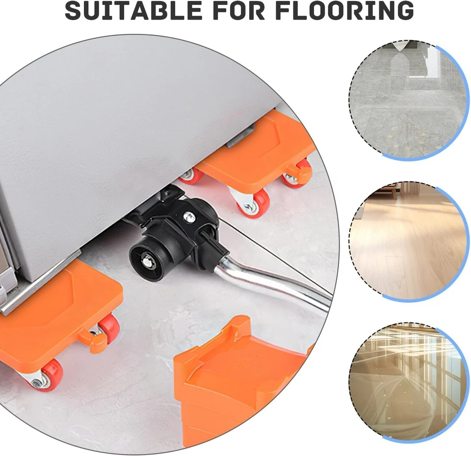 Set 9 Pezzi Sposta Mobili Pesanti 500Kg con Rulli Leva Piedini Estensione - Immagine 3 di 4