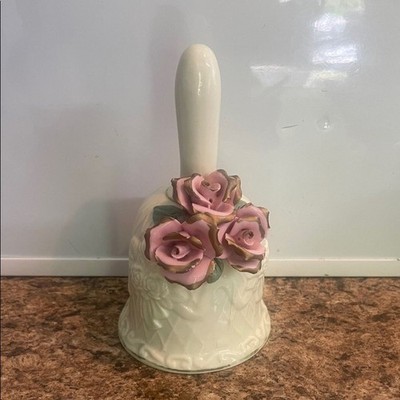 Porcelain Decorative Bell with Pink Rose Appliques