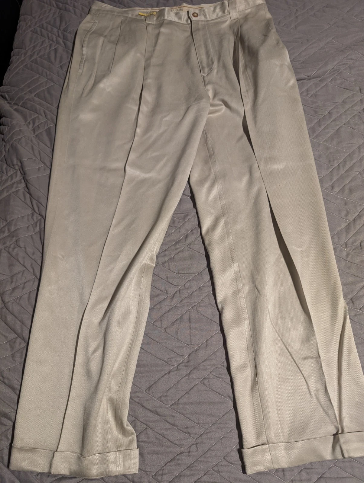 Tommy Bahama Pleated 100% Silk Pants Mens Size38 Khaki Tan Relaxed Fit Vintage