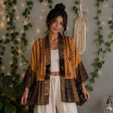 Young Threads Boho Patchwork Embroidered Kimono Cardigan NWT Size S
