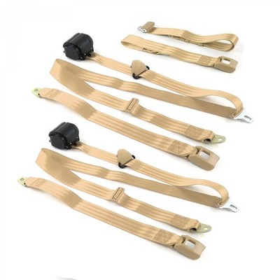 Chevy Truck 1947 - 1954 Standard 3pt Tan Retractable Bench Seat Belt Kit - 3 Be 