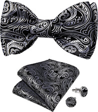 Men Bow Tie Paisley Striped Self-Bow Tie for Men and Silk Woven Bowtie Pocket Sq