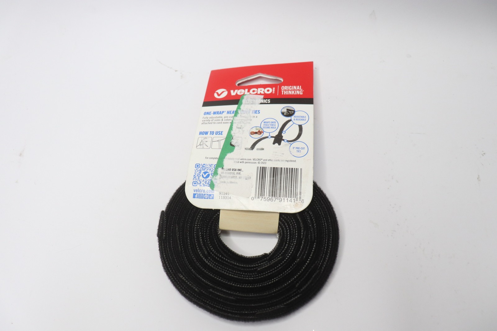 (25-Pk) Velcro(R) One-Wrap Ties Black  8" x 1/4" 91141