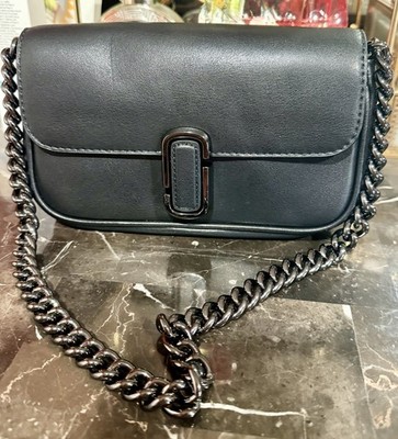 Marc Jacobs Black Leather Shoulder Bag Chain Strap Designer Accent Women's