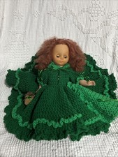 Vintage Handmade Green Crochet Dress Doll With Red Curly Hair