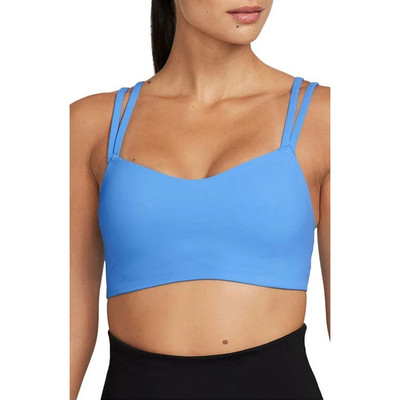 Nike Women's Dri-FIT Alate Trace Sports Bra Blue Size S Cutout Athletic Sporty