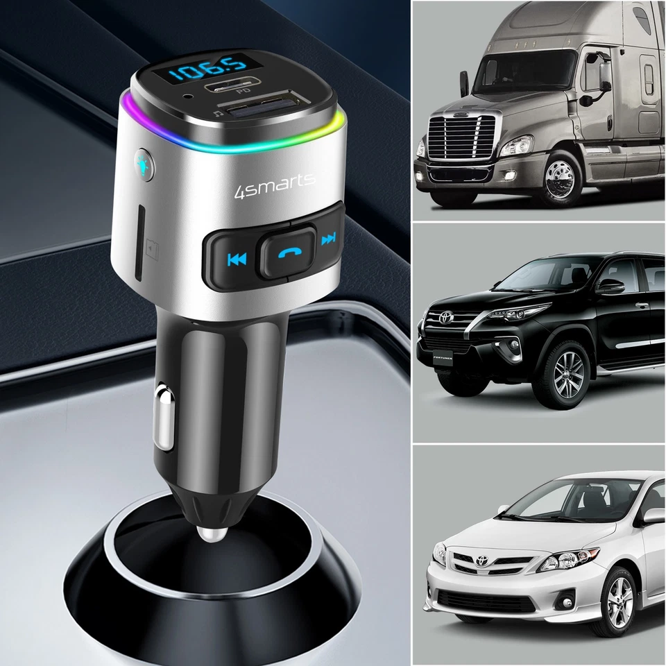 FM Transmitter + USB / USB-C Auto-Ladegerät, 4Smarts – Schwarz - Bild 4 von 4