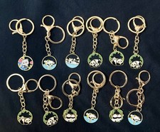 Very Cute Panda Metal Keychains Set Gold Tone Cartoon Animals Lightweight Gift