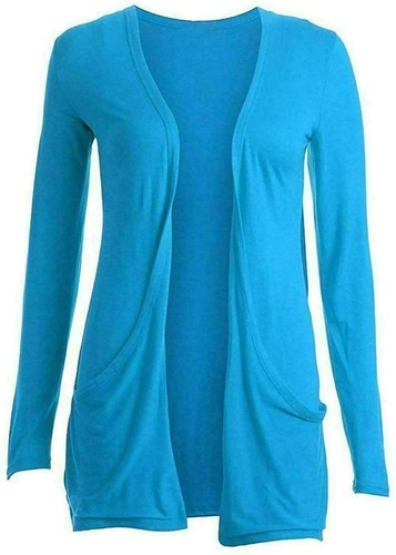 Women Long Sleeve Pocket Cardigan Ladies Open Front Boyfriend Plain Cardigan Top - Picture 21 of 25