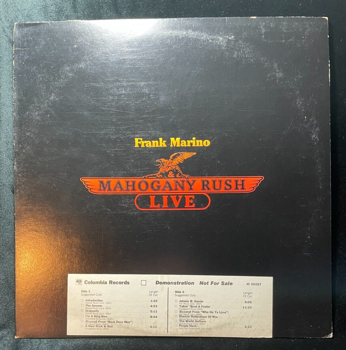 1978 VINYL PROMO LP COLUMBIA RECORDS JC35257 MAHOGANY RUSH LIVE FRANK MARINO VG+