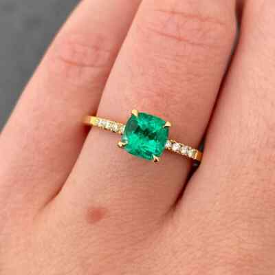 Natural Emerald & CZ Gemstone 14k Gold Filled Promise Anniversaryring