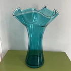 BLENKO 12” Teal Green Glass Handkerchief Vase Signed 2010
