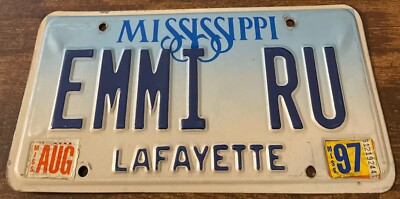 EMMI RU Vanity License Plate Mississippi Russell Rue