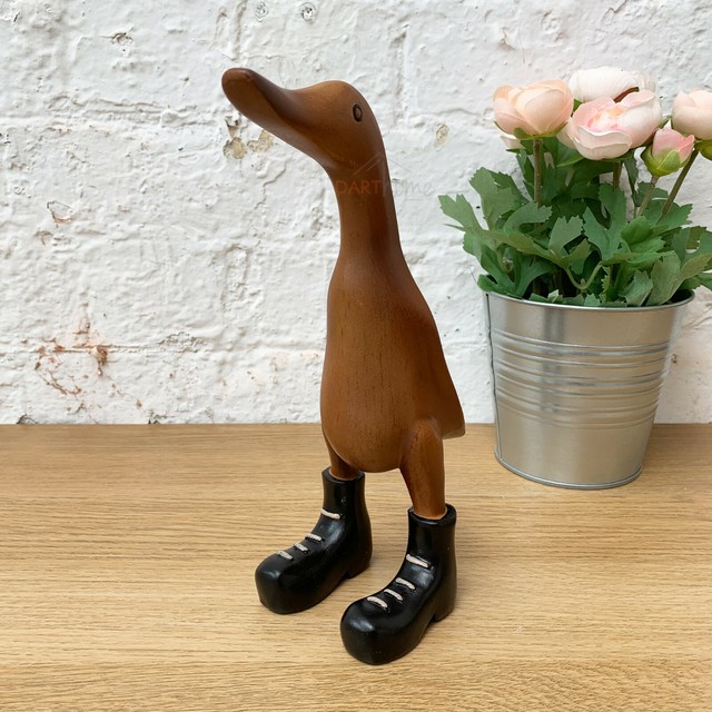 Wood Effect Resin Baby Duck in Wellington BOOTS Garden Sculpture Statue