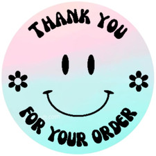Smiley Face Thank You for your order Stickers labels 15 colors to choose from